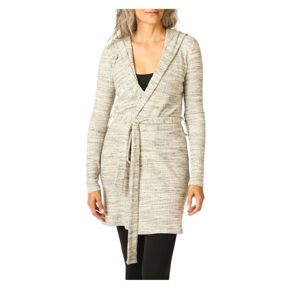 BEYOND YOGA Womens Gray Belted Hooded Waffle Knit Long Sleeve Wrap Sweater M